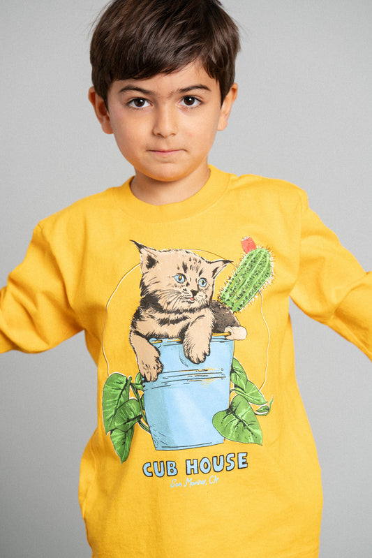 Lil Cubs Bucket Cat LS Tee Yellow